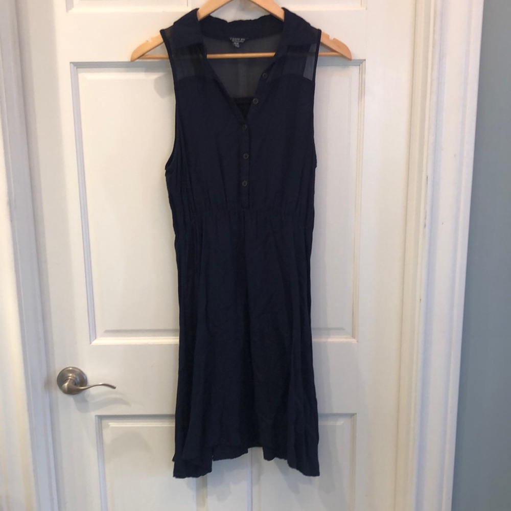 Simple button up navy dress with a little flair